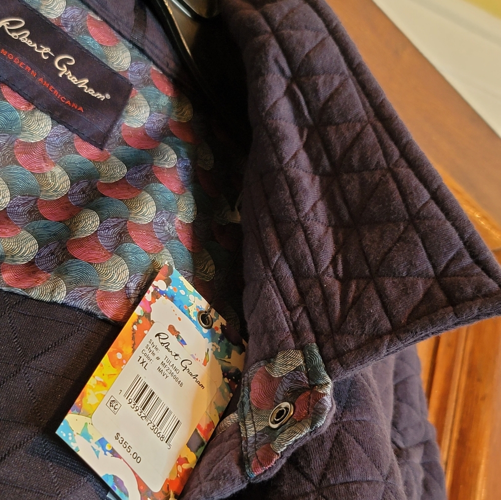 NWT-Robert Graham Tulano Quilted Shirt Jacket Navy Size 1X-Retail $355.00 - Picture 11 of 16